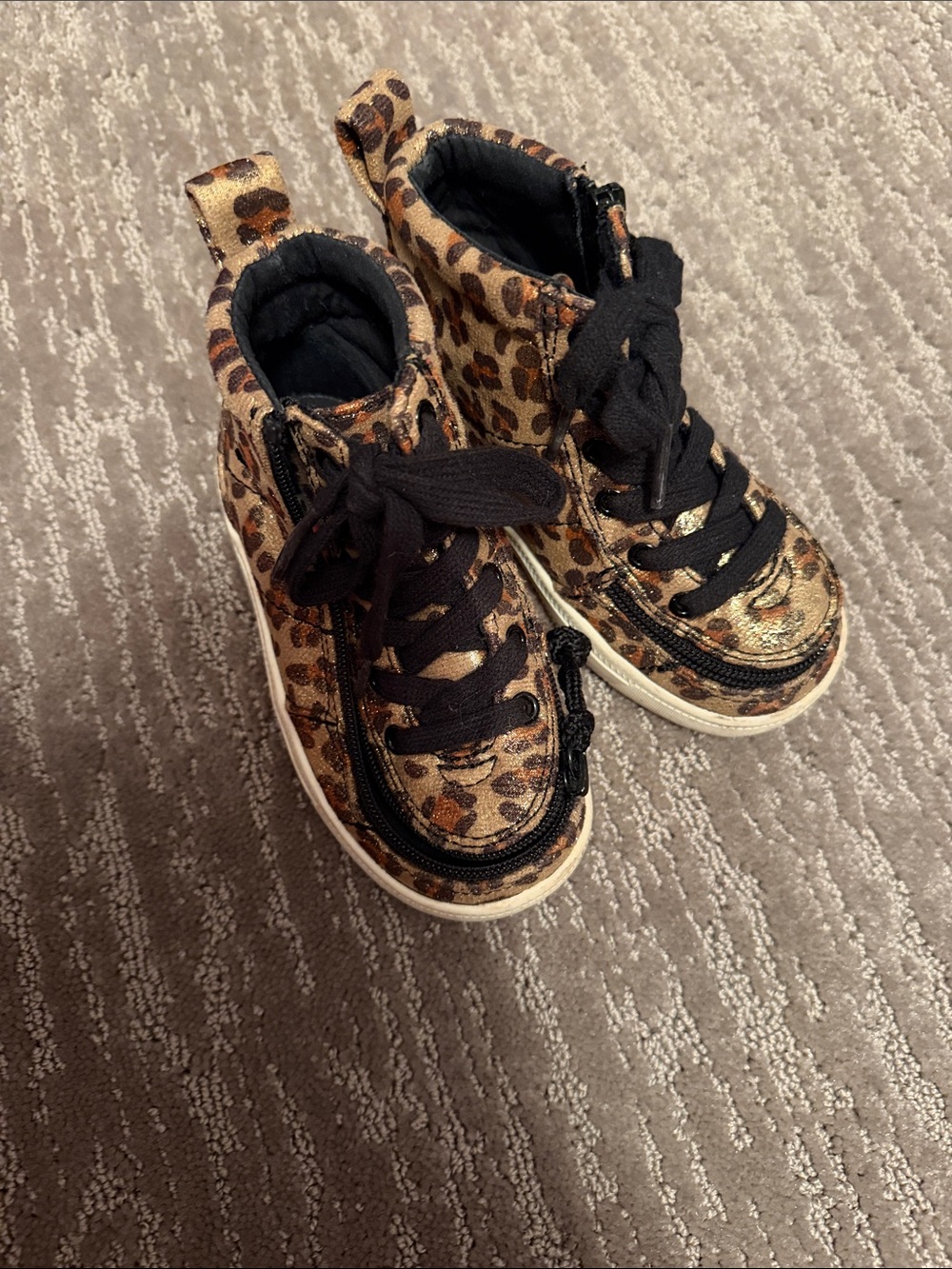 Kids Leopard Print High-Top Sneakers - Brown/Black